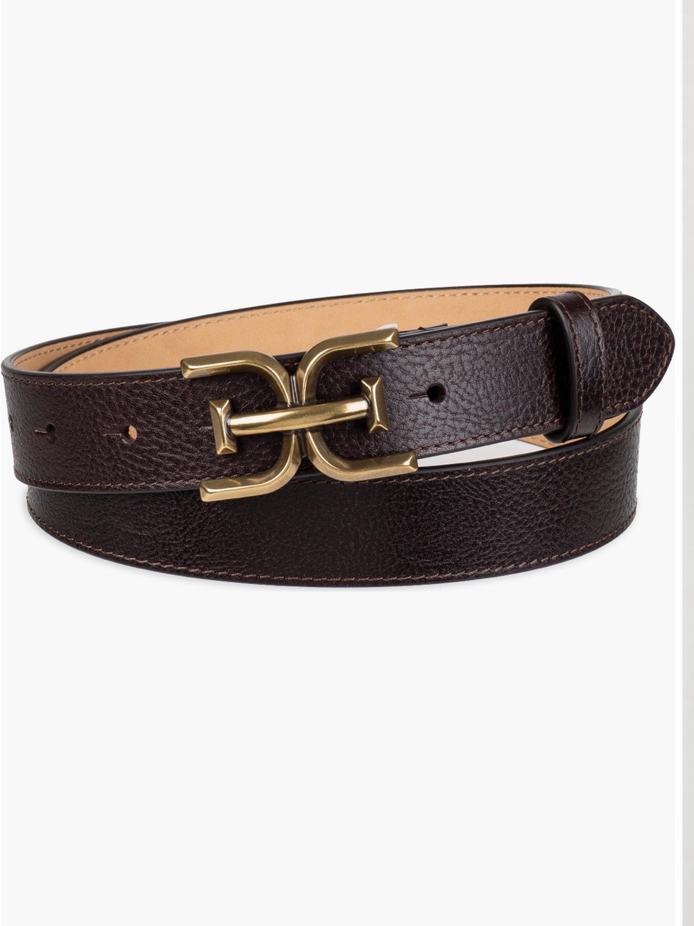Sam Edelman Dark Brown Leather Belt with Double Gilded Buckle